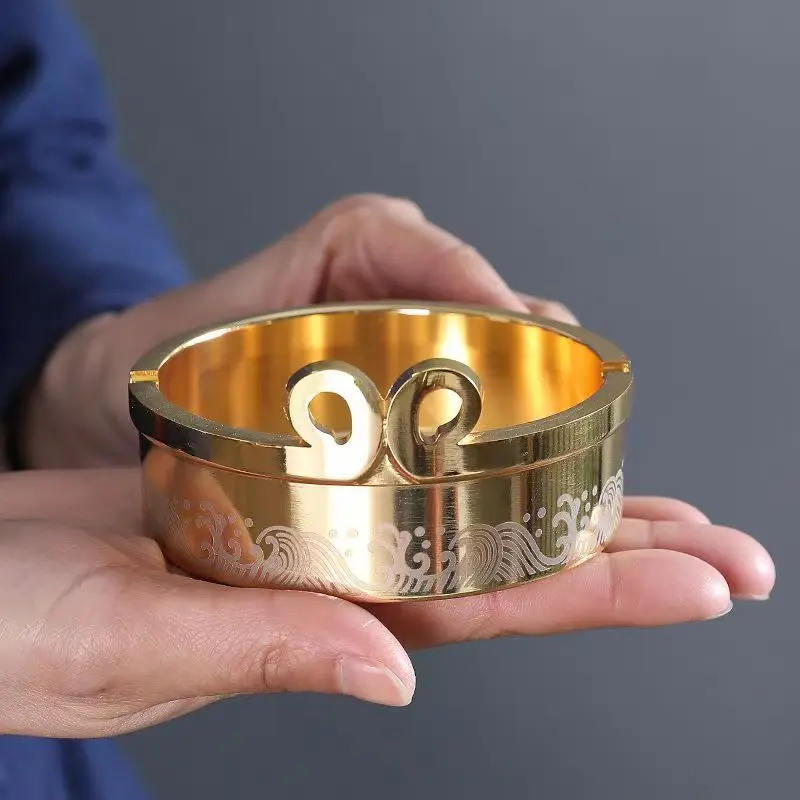 Brass Ashtray For Home Use, Living Room, Prevents Ash From Scattering, Chinese-Style Retro Design, Creative And Trendy, Suitable