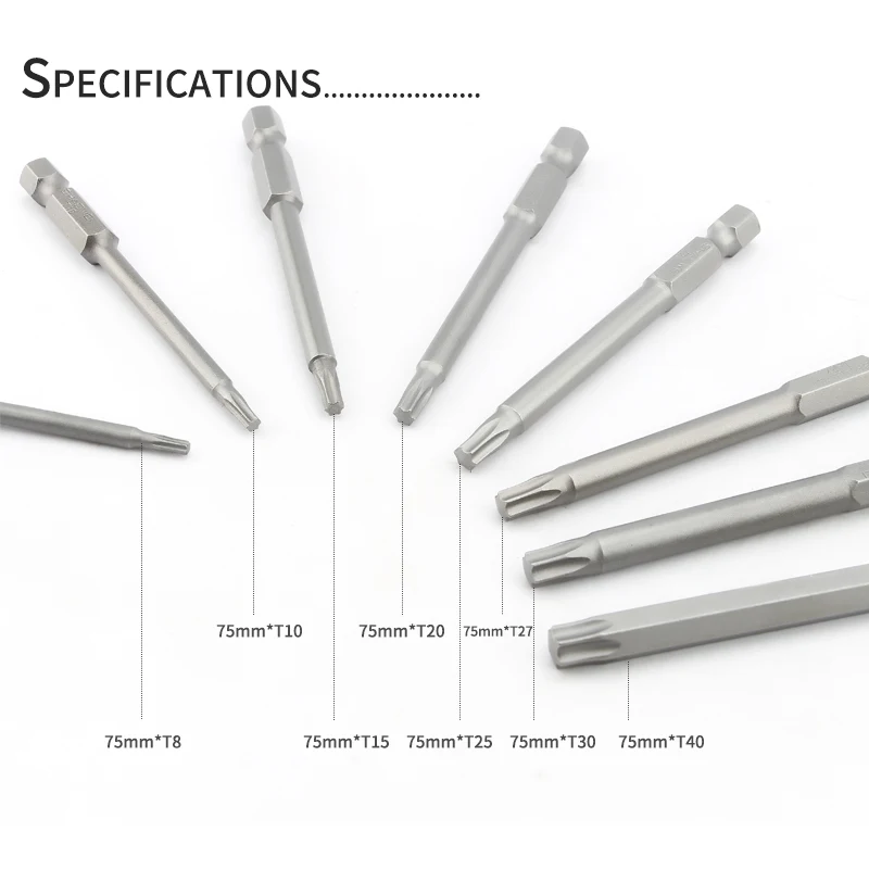 75mm Length Plum Magnetic Screw Driver Bits Sets Torx Electric Screwdriver Drill Wind Torx Head T8-T40 1/4\