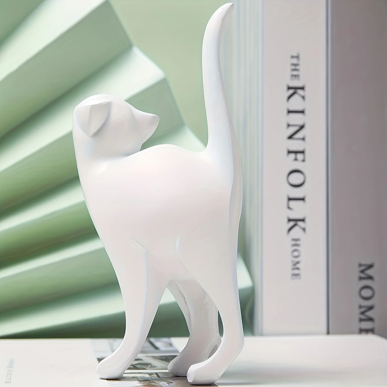 1pc Resin Creative Curious Cat Sculpture,Adorable Tail-Up Kitty Home Decor Figurine,White/Black,Modern Home Shelf Desk Decor byM