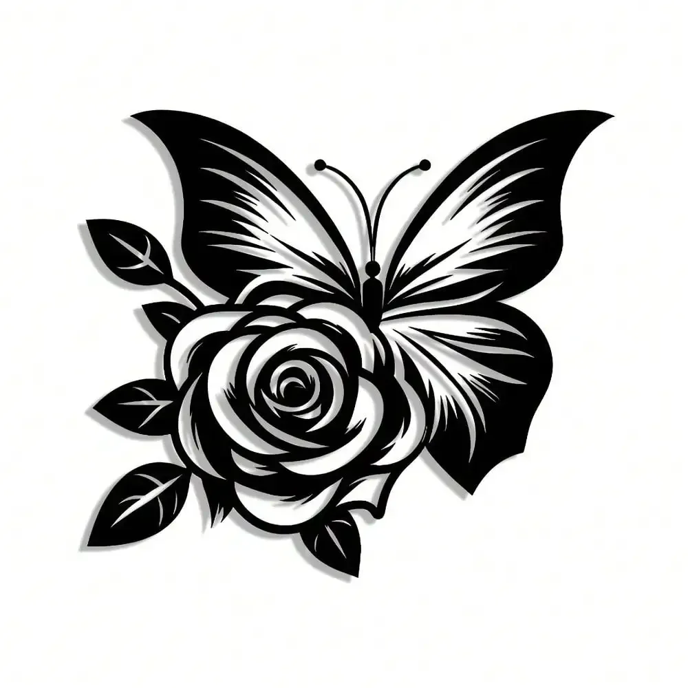

Chic Butterfly Rose Metal Wall Decor | Elegant Abstract Design with Detachable Craft Logo