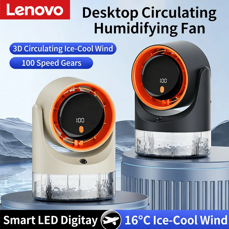 

Lenovo Spray Humidifier Fan 100-Speed Digital Display Desktop Fan 450ml Rechargeable Circulating Fan Cooling Fan for Home Office