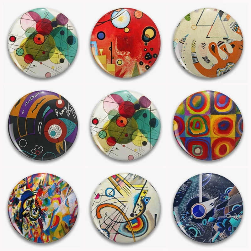 Artistic Series Wassily Kandinsky Pin Colorful Geometric Icons Badge Backpack Decoration Aesthetic Brooches For Fans Gifts 58mm