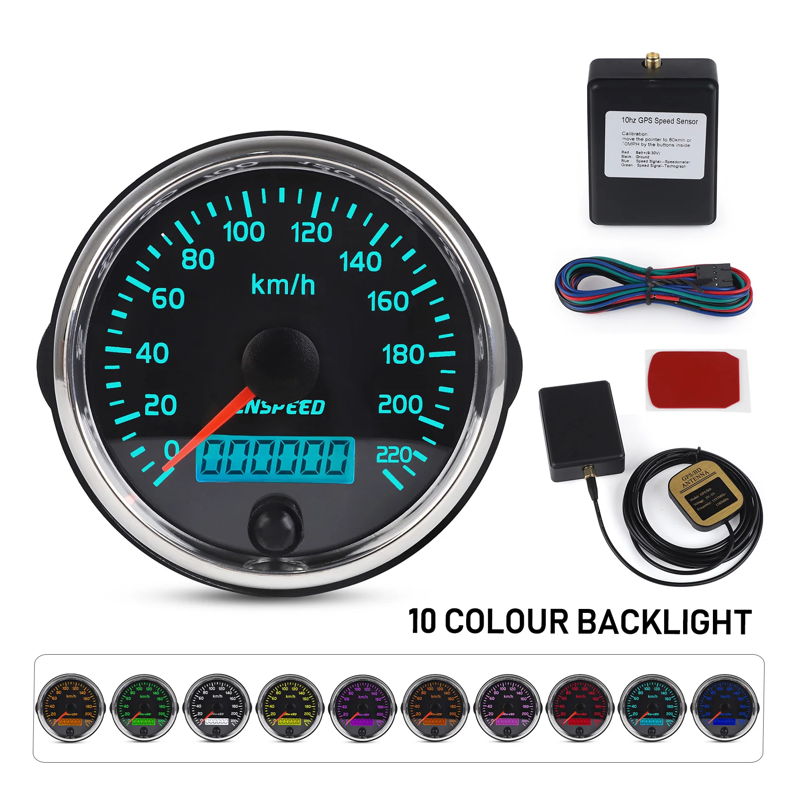 12V 24V 85mm Speed Gauge Meter With LED And GPS Antenna For Motor Car Truck Boat 220km/H GPS Speedometer Winder Counters