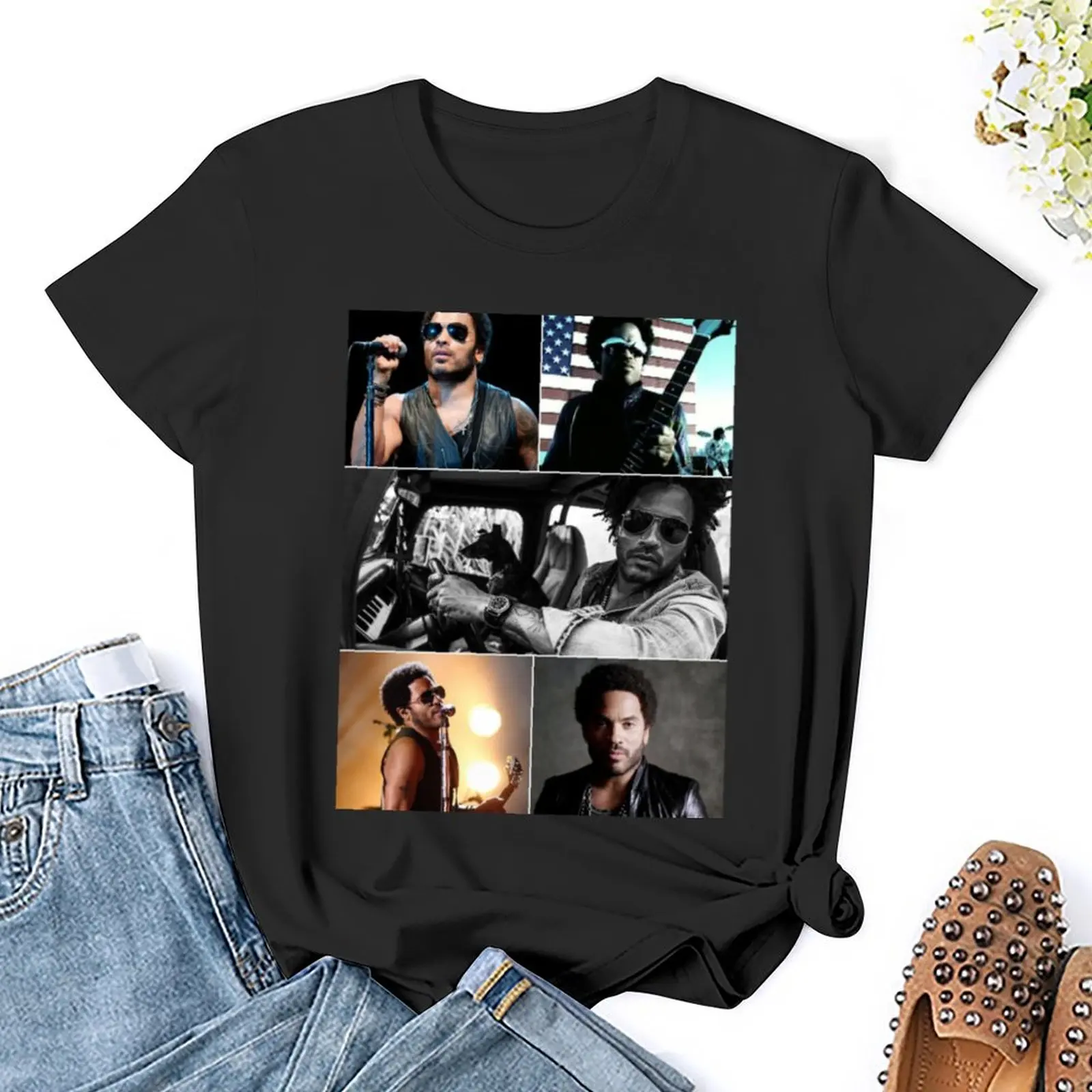 Camiseta de la cantante americana Lenny Kravitz para mujer, blusa personalizada de verano, Collage estético definitivo, 2024