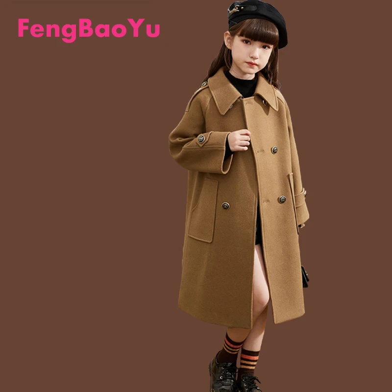 

Girls' Double-sided Wool Coat Children's British Style Double-breasted Coat Autumn and Winter New Style Elegant Noble Atmosphere