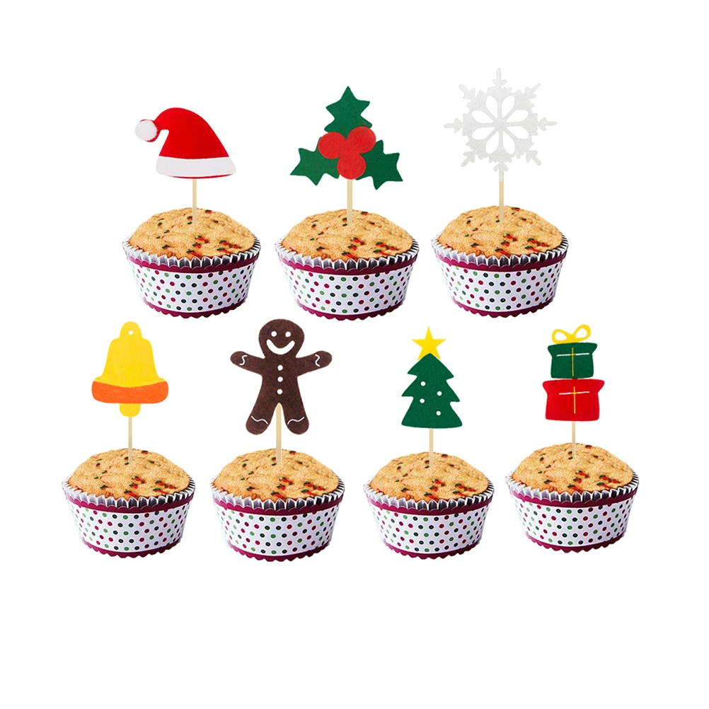 

12 Pcs Decorate Santa Hat Card Decoration Cupcake Wooden Decorations Party Topper for Cakes