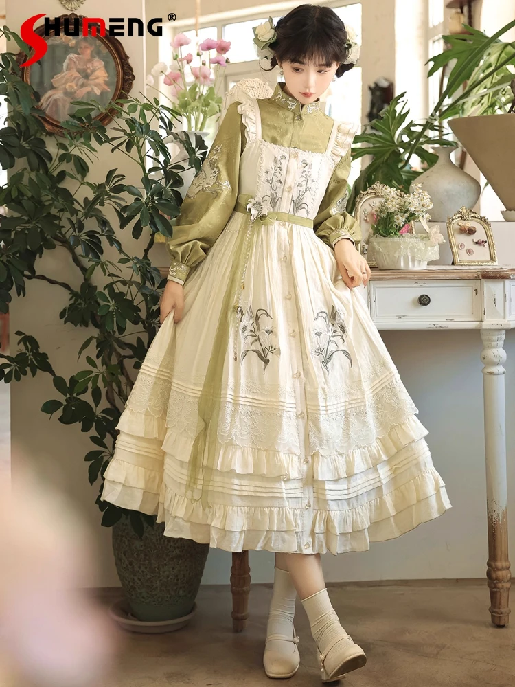 

Original Lolita Elegant Retro Long Dress Long Sleeve Shirt 2-Piece Set Chinese Style Girls Women's Sweet Princess Dress JSK