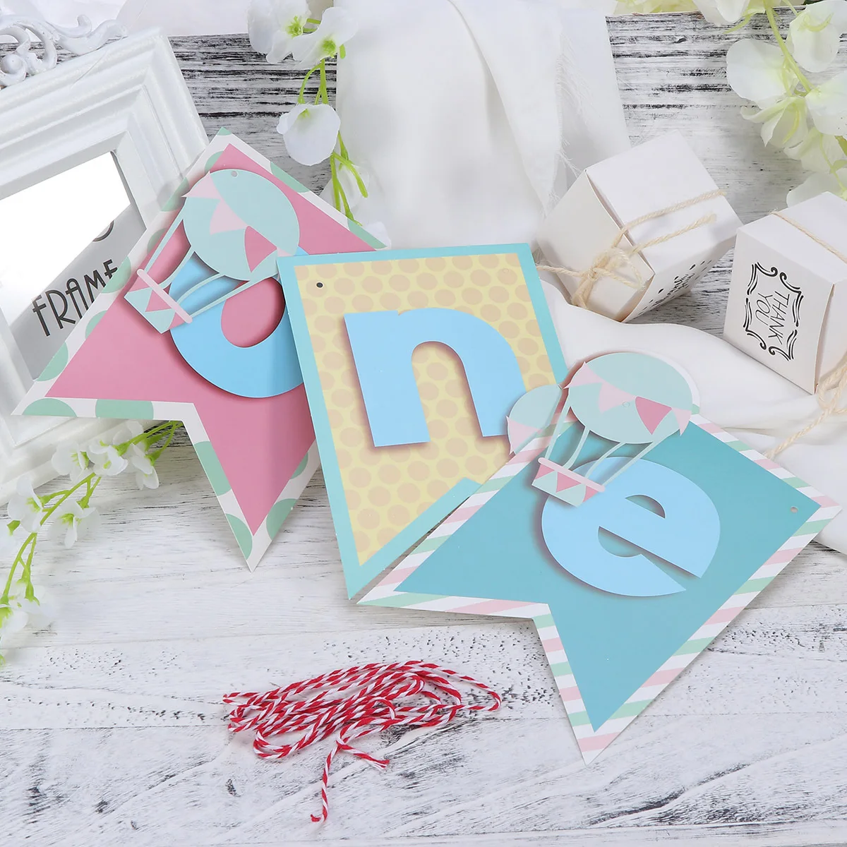 

1.5m 1St Birthday Party Garland Banner Blue Hot Air Balloon One Letter Decoration Perfect for Room Wall Ceiling Door Window