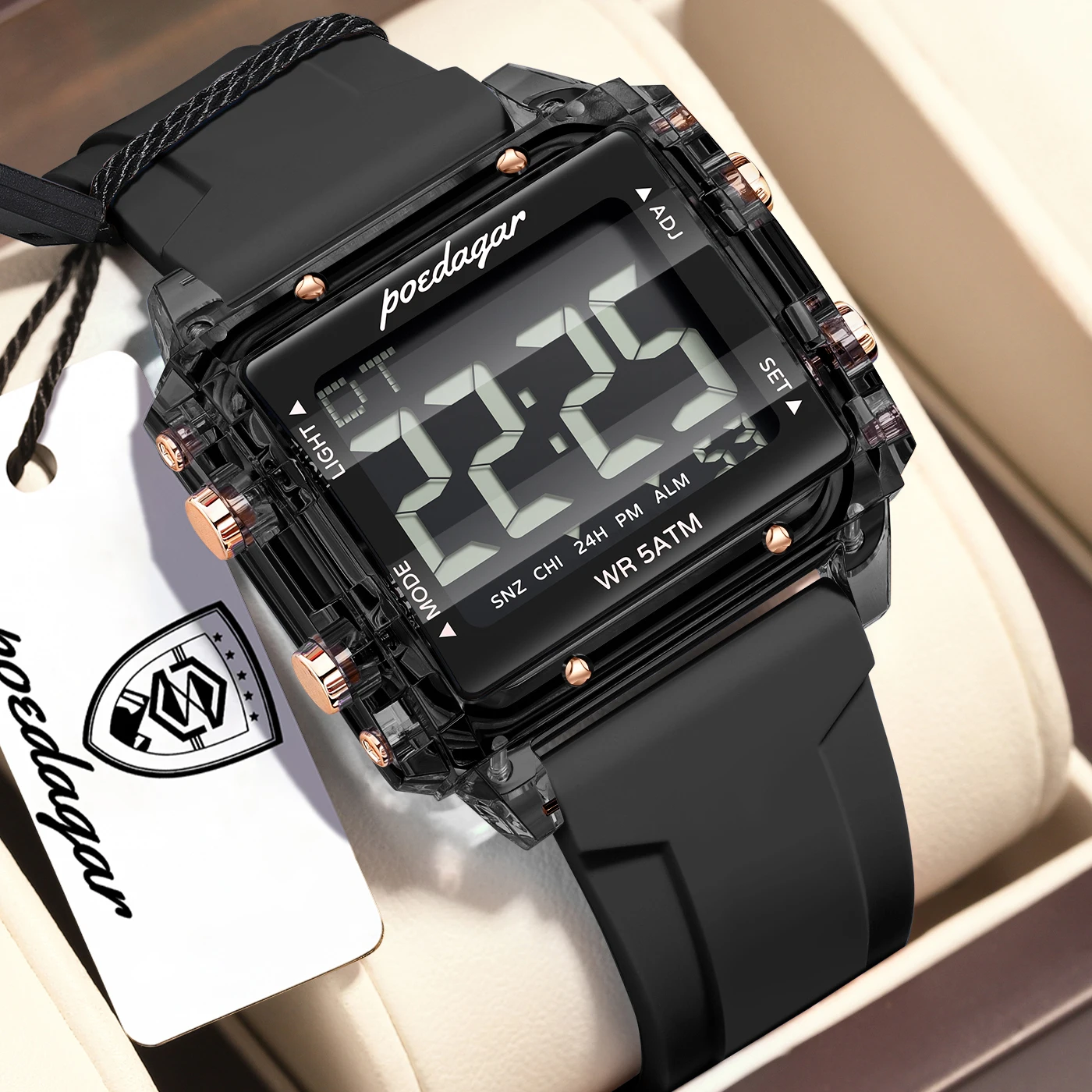 POEDAGAR Fashion Top Digital Men Watch Week Date Alarm Man Wristwatch Waterproof LED Electronic Sports Men's Watches Male Reloj