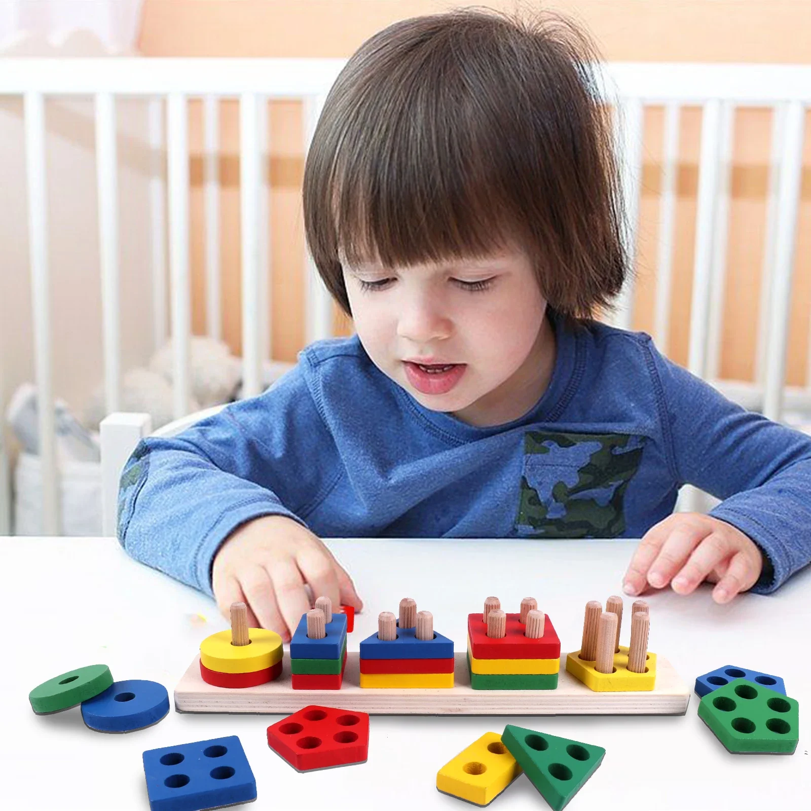 

Montessori Wooden Sorting and Stacking Toys Activity&Early Learning Development Color Recognition Sorter for Children Ages 3+