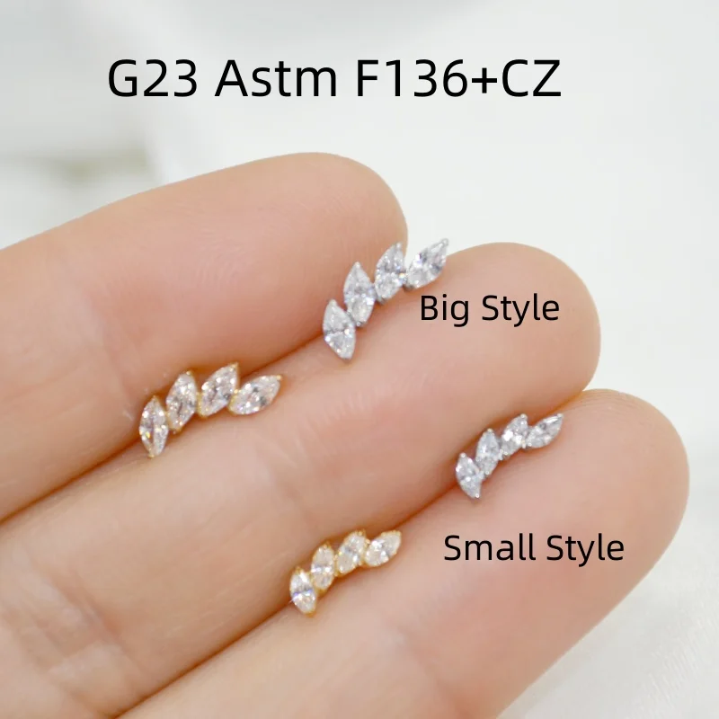 

10 шт., украшения для тела G23, титановые цветы, драгоценные камни CZ, губная серьга, штанга для ушей, спираль для козелка, ладья, штанги, шпильки, пирсинг, ювелирные изделия, новинка