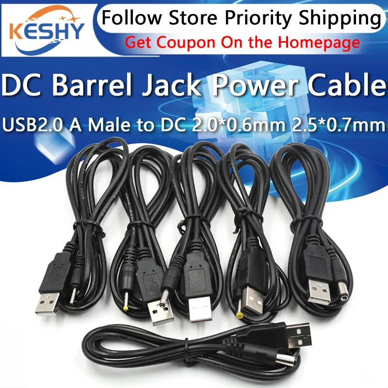 

USB 2.0 A Male to DC 2.0*0.6mm 2.5*0.7mm 3.5*1.35mm 4.0*1.7mm 5.5*2.1mm 5 Volt DC Barrel Jack Power Cable Connector Charger Cord