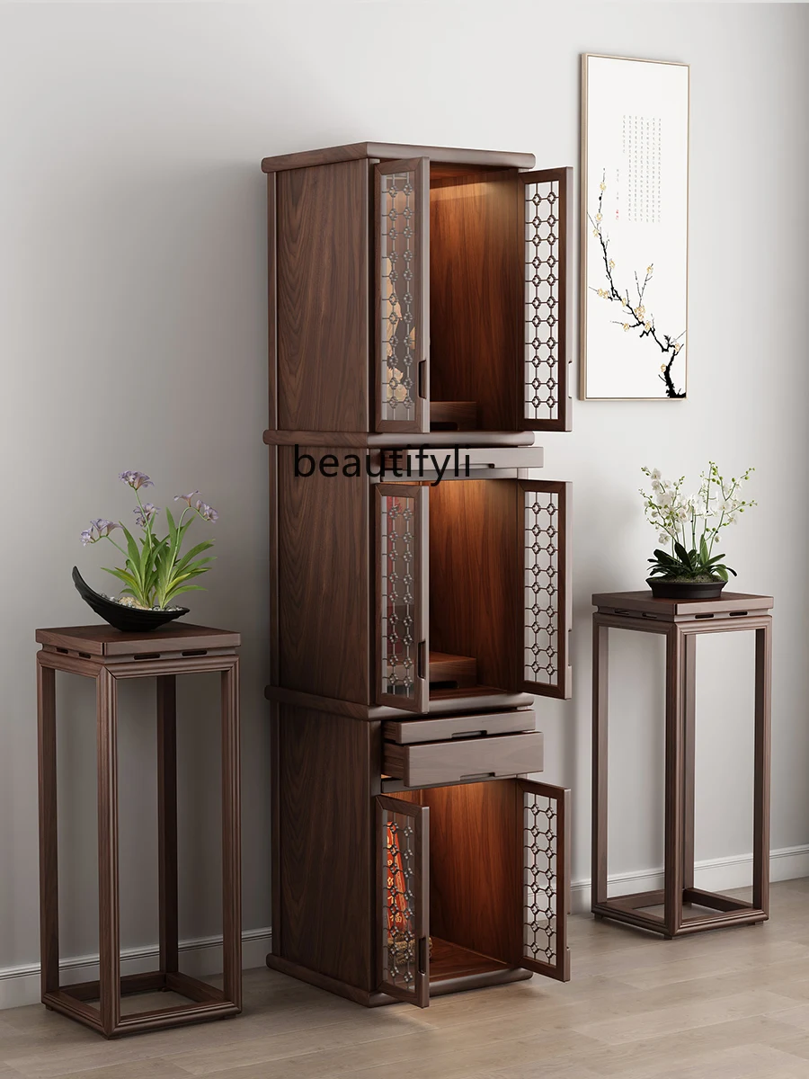 

Black Walnut Three-Layer Altar Clothes Closet Solid Wood Household Living Room God of Wealth Cabinet