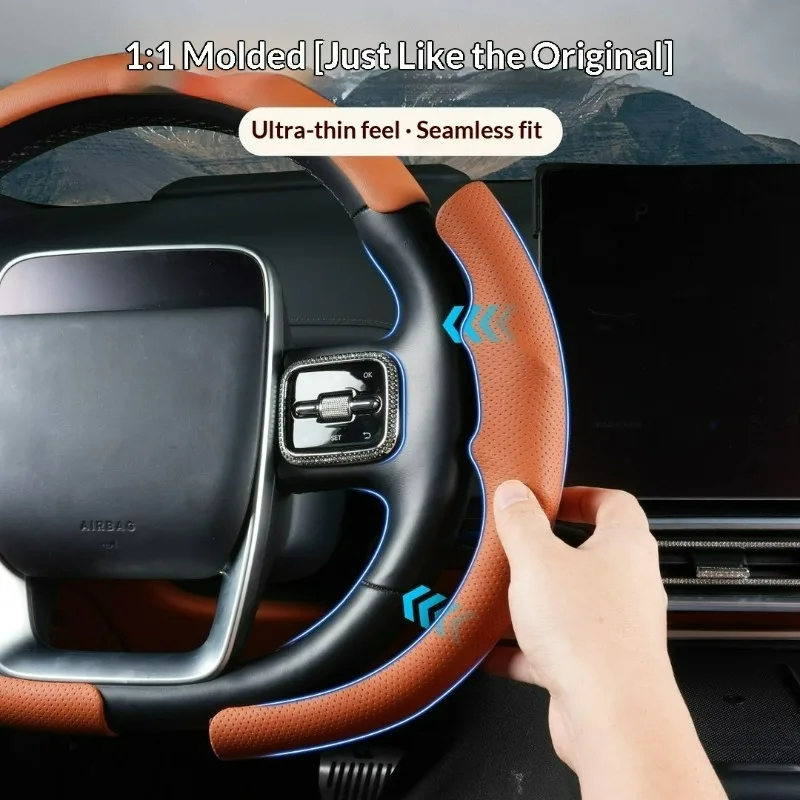 For Li Auto L6 L7 L8 L9 MEGA i6 i8 3-Segment Nappa Leather Steering Wheel Cover Breathable Anti-slip Car Interior Protector