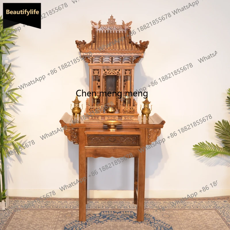

A139 A139 Solid wood shrine with door offering table Buddha statue offering table Standing cabinet Buddha cabinet Shentai househ