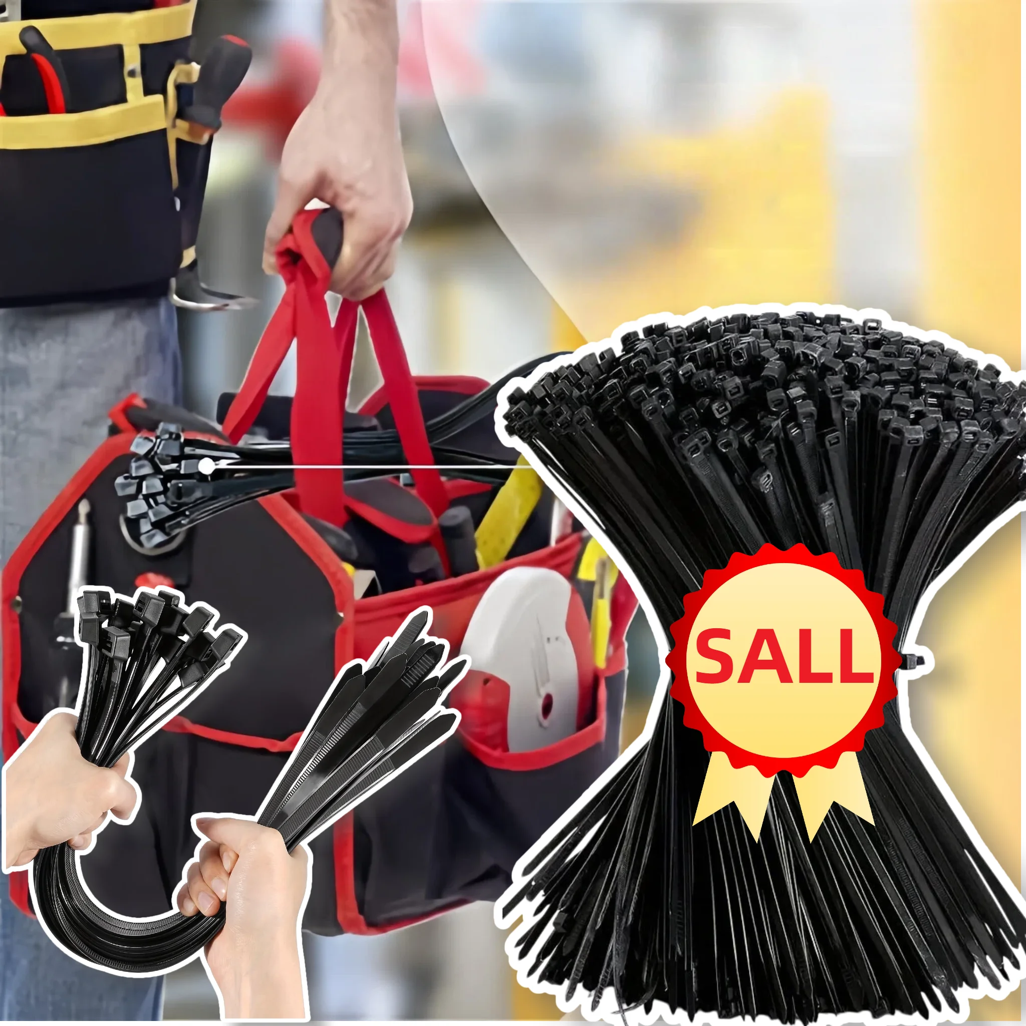 Black White Nylon Cable Ties Adjustable Self-locking Fastening Rings Zip Tie High Tensile Strength Uv Resistant for Home Office