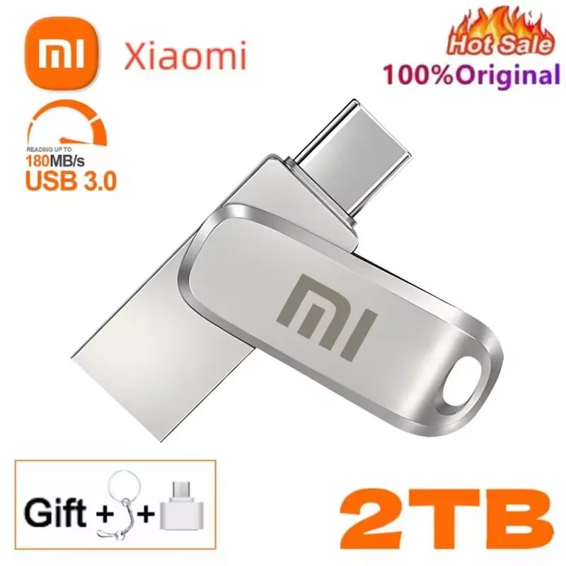 Xiaomi-Unidade Flash de Metal de Alta Velocidade, Disco Portátil Impermeável U, Mini Memória SSD, USB 3.0 Pendrive, 1TB, 2TB