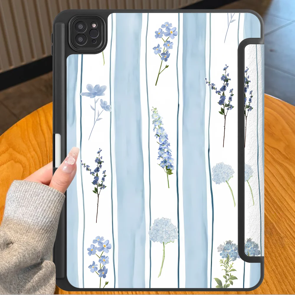 Stripe Flora Collage Print With Pen Slot Cover Tablet Case For iPad 10th Gen 9th 11th Pro M4 13 2025 2026 Air 8 M2 M3 3 12th