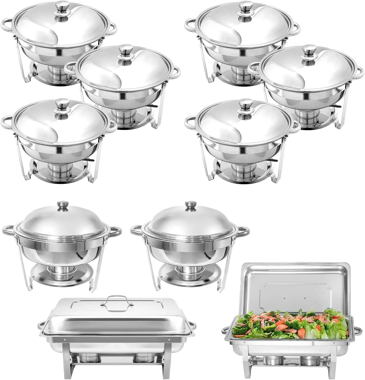 10 Pack Chafing Dish Buffet Set, Stainless Steel Catering Food Warmer For Banquet, Parties, Wedding (6 Packs 5Qt Pan + 2 Packs