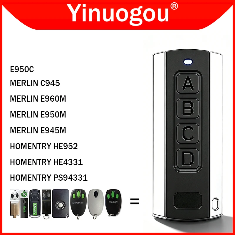 

HOMENTRY PS94331 HE4331 HE952 MERLIN E960M E950M E945M C945 E950C Garage Door Remote Control 433.92MHz Rolling Code Gate Opener