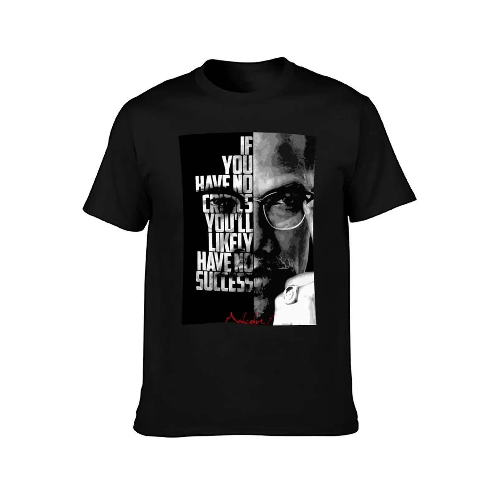 Black and white Malcolm X quote poster T-Shirt, Summer Casual Cotton Tee, Oversized Streetwear Tops, Vintage Graphic Print