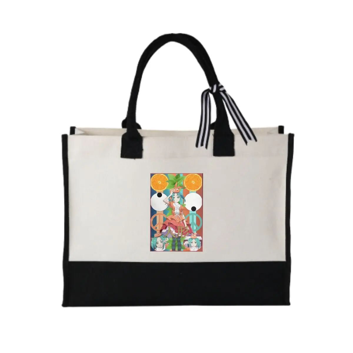 

Retro Anime Girl Art Themed Design Eco-Friendly Patchwork Canvas Gift Tote for Holiday Presents