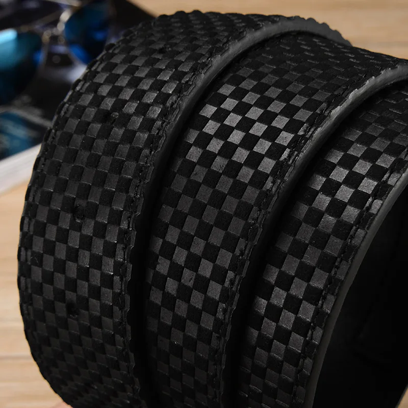 Мужской повседневный кожаный ремень с гладкой пряжкой 3,8 см и буквенным узором без ремня на голову, поясной ремень для брюк, ремень из материкового Китая