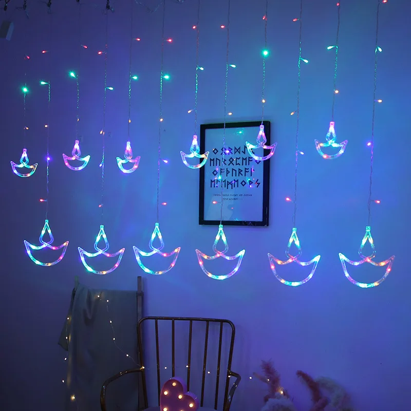 LED Fairy Lights Swastika Garland Curtain String Light for Diwali Deepavali Home Eaves Hanging Decoration Pendant Ornaments