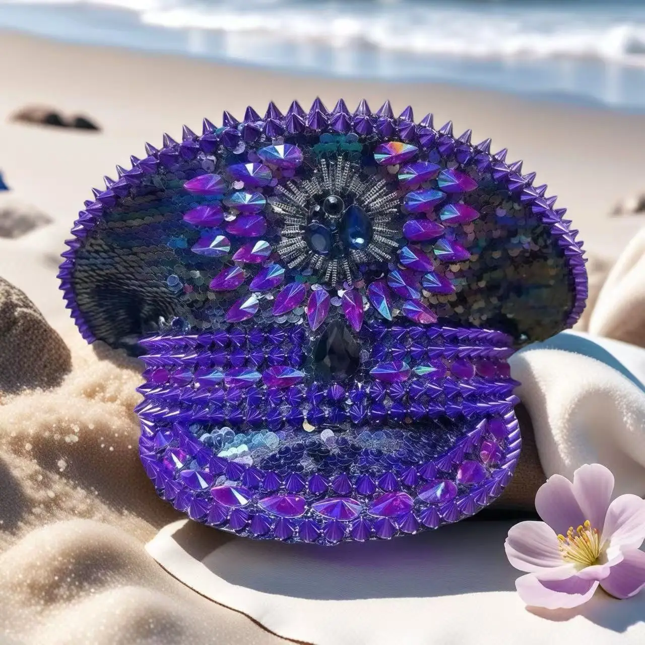 HongLuan Sombreros de capitán violeta con diamantes de imitación para mujer de festival de hombre ardiente, sombrero de disfraz de Halloween para adultos, accesorios femeninos de cosplay