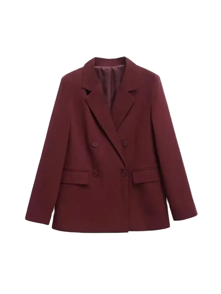 

GELITAYIN Double Breasted Blazer Coat For Women Long Sleeve Flap Pockets Fashion Outerwear Chic Female Top