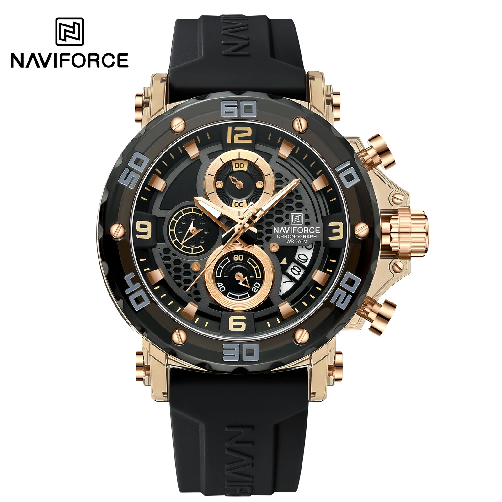 NAVIFORCE NF7123 ساعة عسكرية فاخرة للرجال كرونوغراف كوارتز مضيئة رياضية مقاومة للماء