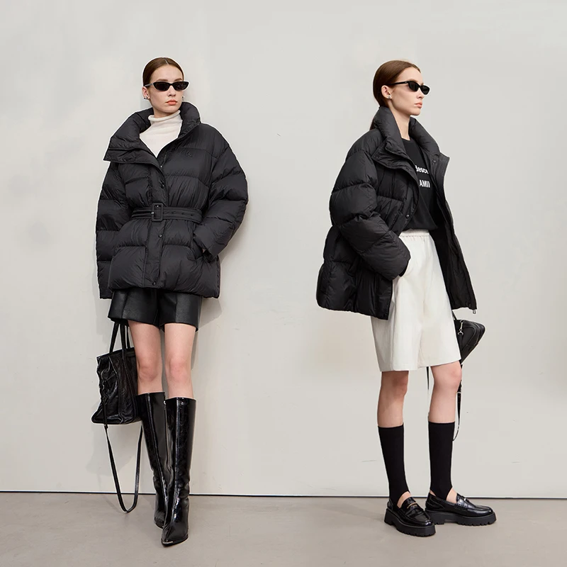 Amii donsjassen 2025, winter nieuwe losse rits coltrui met lange mouwen donsjack voor dames effen kleur veelzijdige jas 12524052