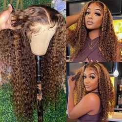 30 Inch Highlight Color 13x6 Hd Lace Frontal Wig Water Curly Human Hair Wigs 13x4 HD Transparent Deep Wave Lace Frontal Wig New