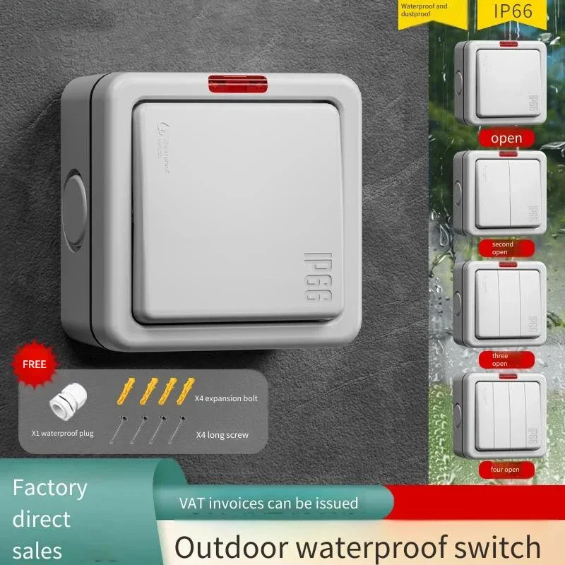 

Outdoor Waterproof Switch Box Button Rainproof Single Opening Double Control Panel for Bathroom Wall Exposed Power Supply