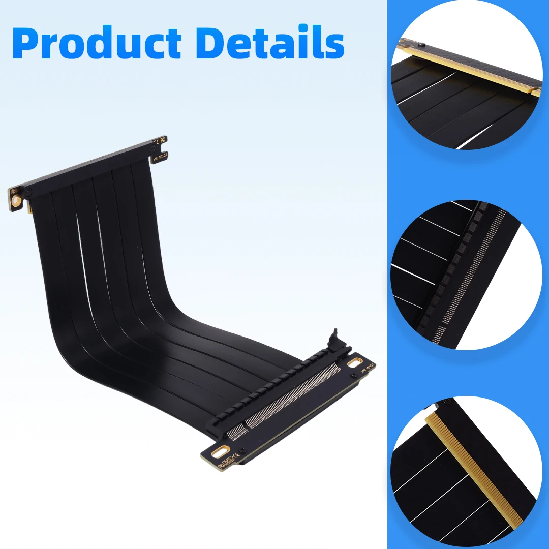 PCIE 3.0 X16 Riser Cable Double Reverse 180 Degree Adapter Graphics Card Extension Flexible Flat Black White for GPU PC DIY