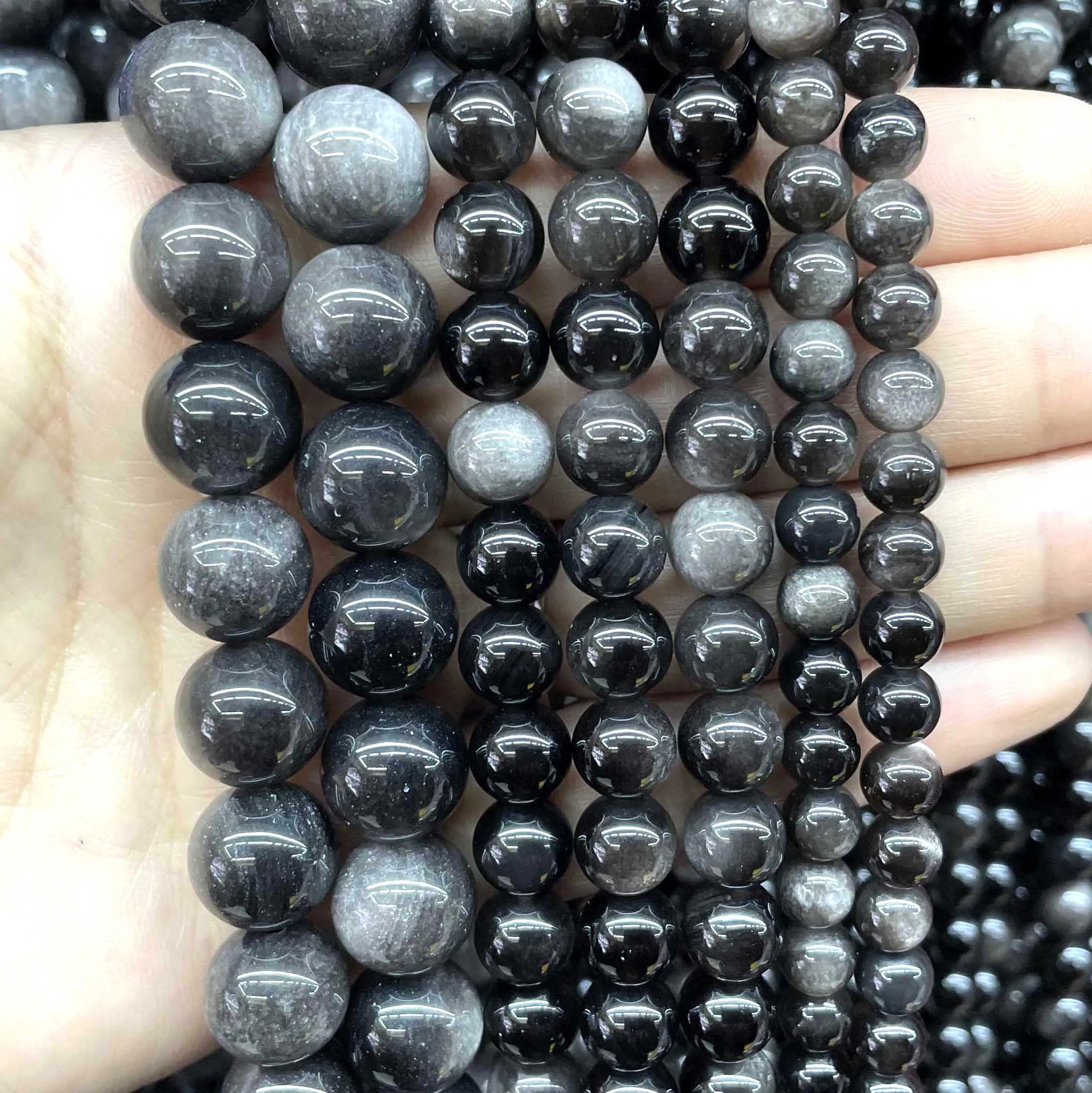 

Серебряный с натуральным камнем обсидиановые круглые бусины 15 дюймов, нить 4, 6, 8, 10, 12, 14, 16 мм, выберите размер для изготовления ювелирных изделий, браслетов и ожерелий своими руками