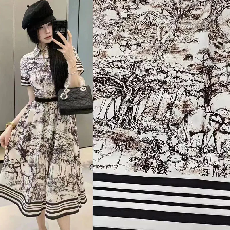 

European and American Jungle Animals Printed Poplin Cotton Fabric For Women’s Dress Blouse Handmade DIY Cloth Sewing Material