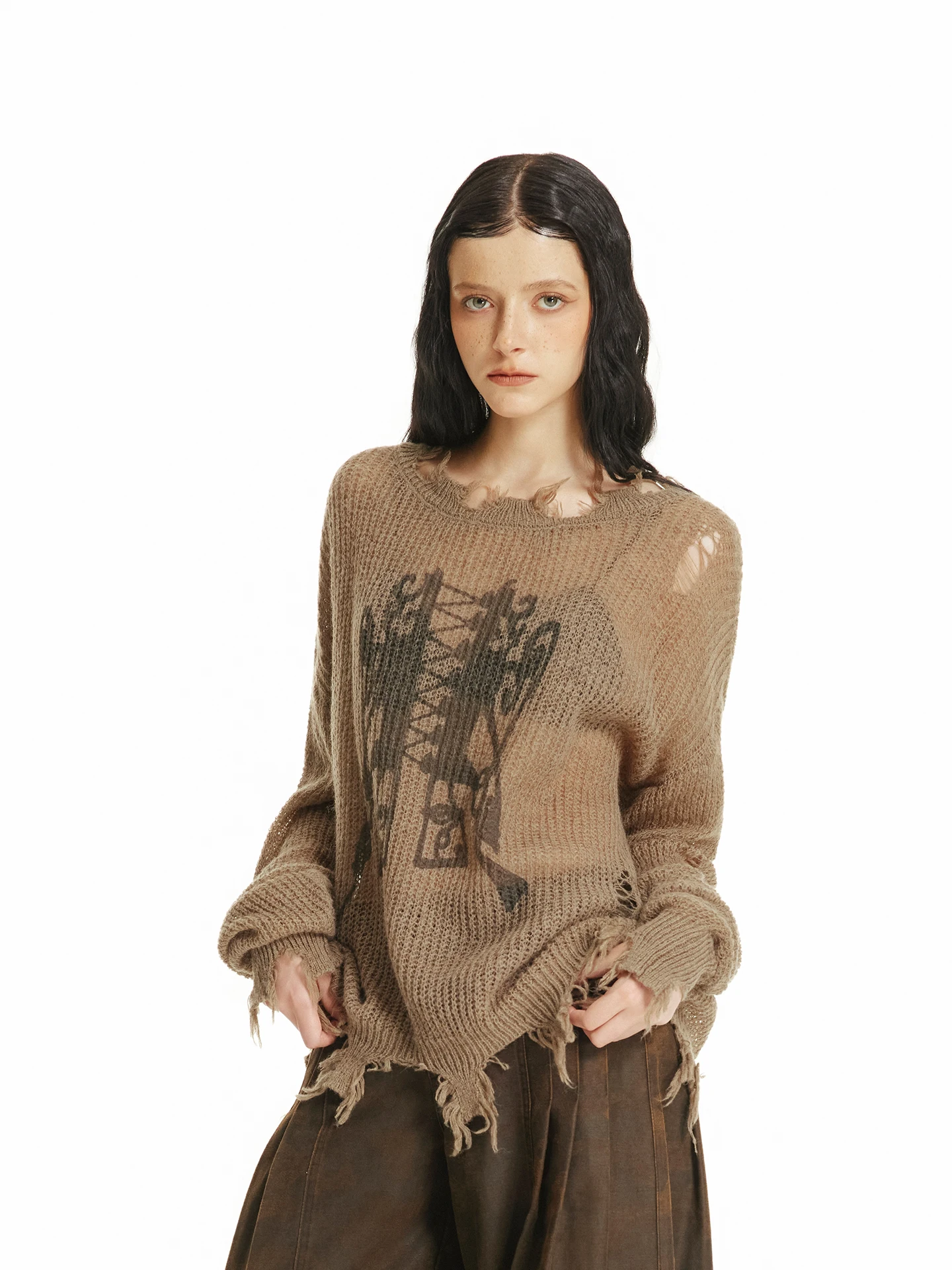 

Вязаный свитер USS Early Autumn Camere с эффектом потертости, с дырками, свободный, в стиле ретро, женский, модный