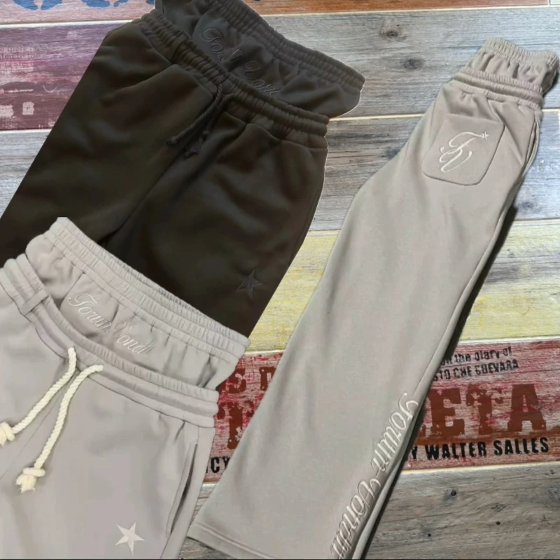 

Y2K вышитые буквенные узоры свободные повседневные толстовки с капюшоном в американском стиле спортивные брюки с двойной талией мужские брюки в стиле хип-хоп с высокой талией