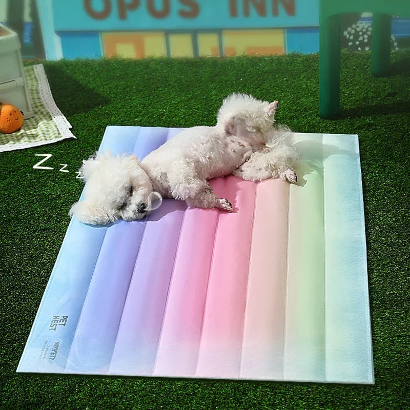 Pet Cooling Mat for Small Dogs Rainbow Gradient Ice Nest Dog Sleeping Mat Dog Nest Cooling Mat Summer Ice Mat for Pet Cats