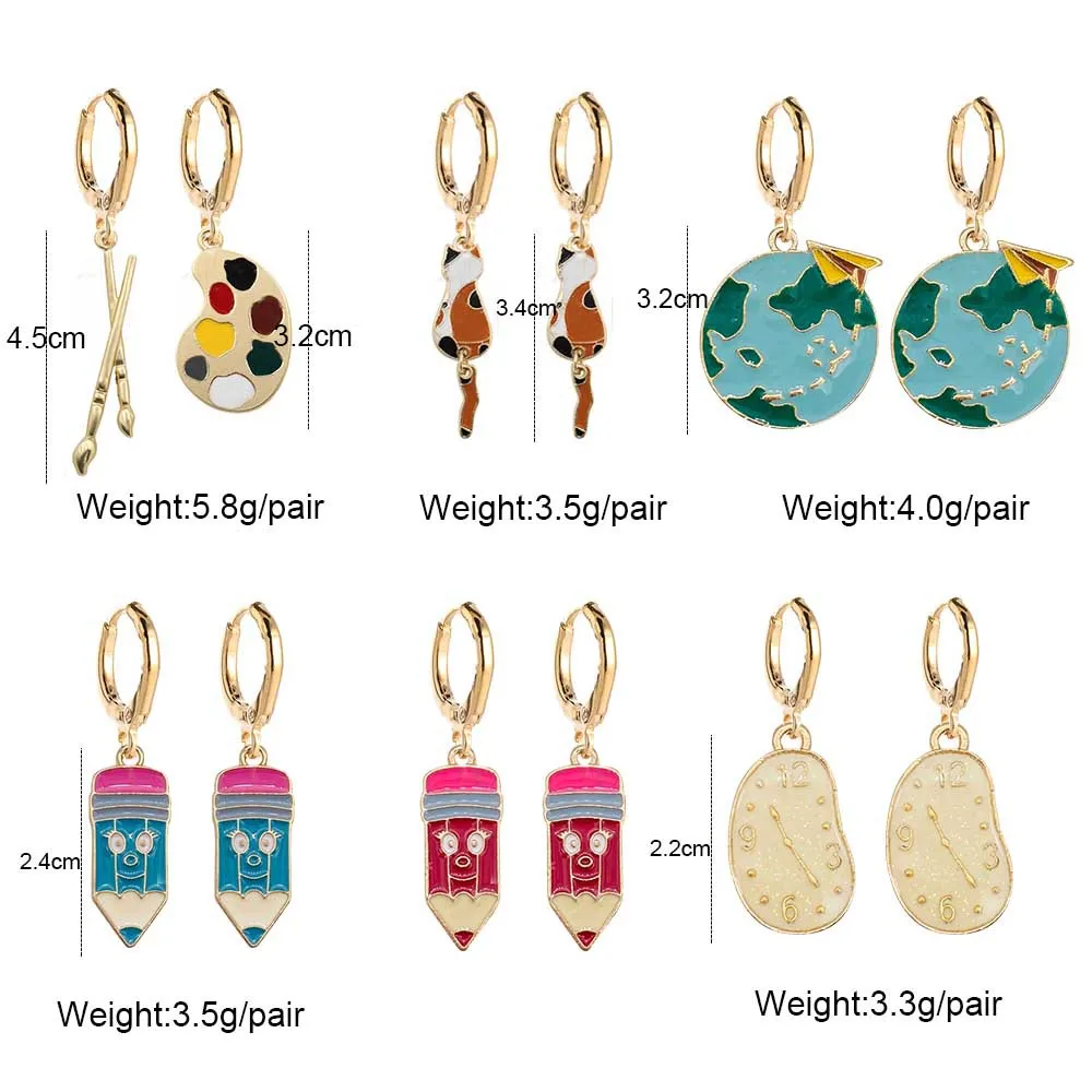 New Teachers'Day Earrings Pencil Book Ruler globe Pendant Creative Student Earrings for women girls Jewelry Wholesale