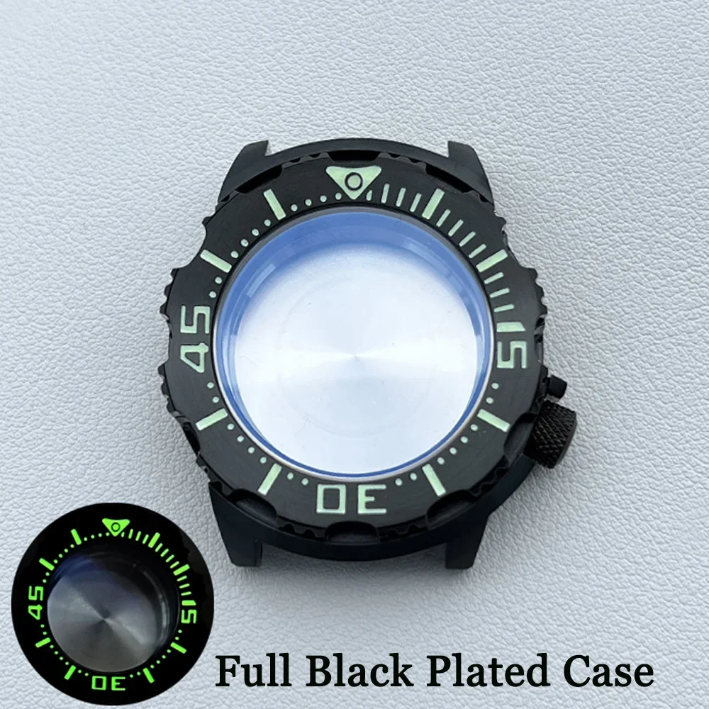 Watch Parts Solid 45.5mm Black PVD Coated Stainless Monster Dive Watch Case Sapphire Glass Suitable For NH35/36 Movement 20Bar