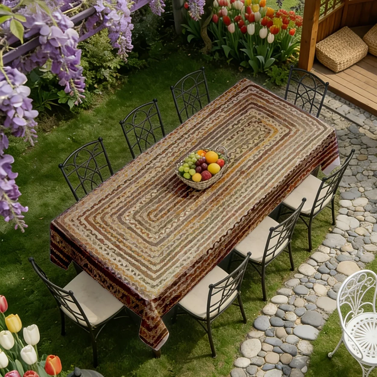 【2D】Tablecovers 1pc Polyester Tablecloth Rectangular Golden Brown Gradient Wood Pattern Tableclothxzj