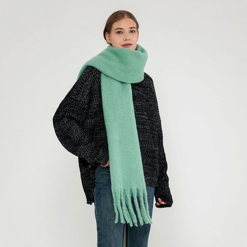 2023 Solid Thick Cashmere Scarf for Women Large Wool Blanket Pashmina Winter Warm Shawl Wraps Bufanda Female With Tassel