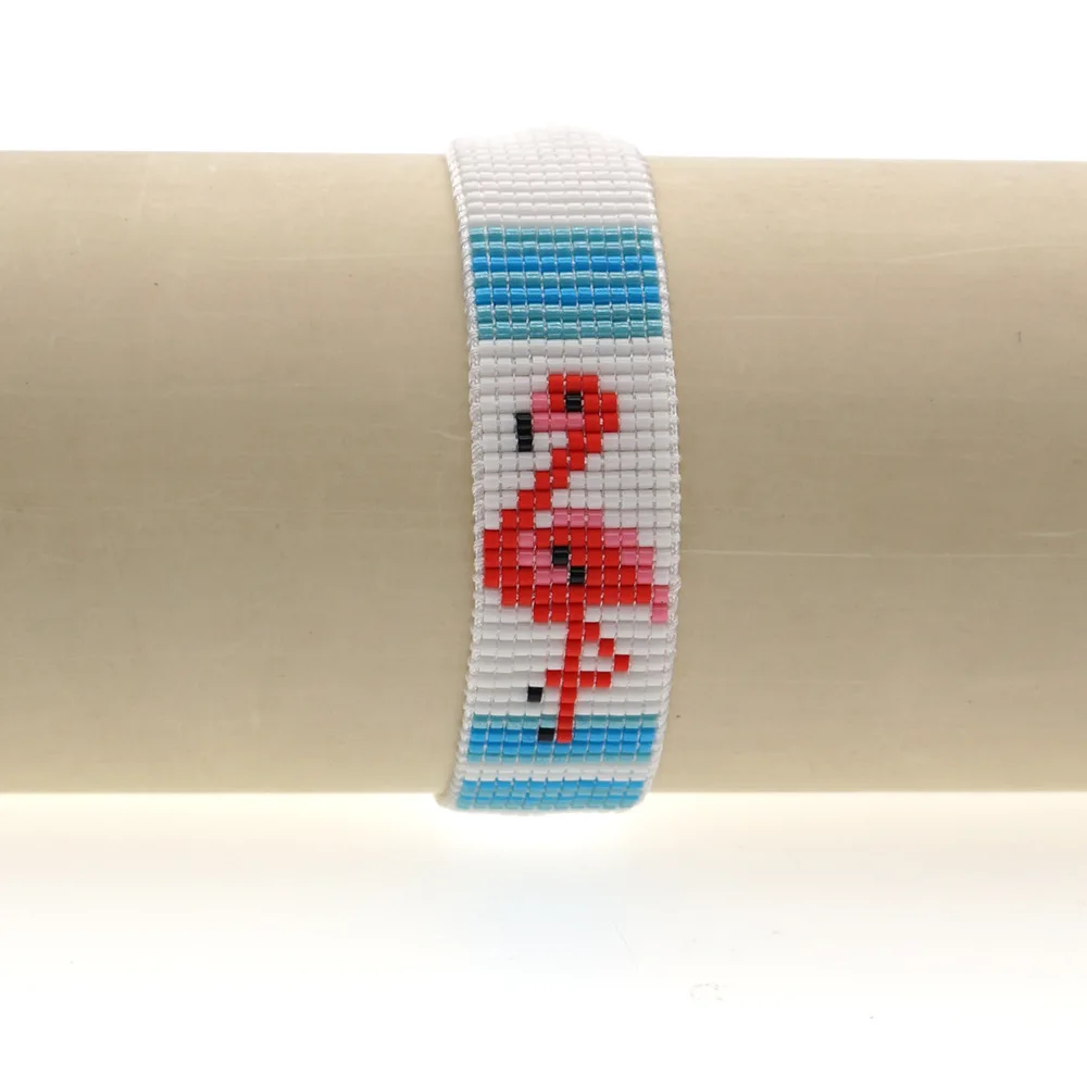 

ZGMXR Rice bead bracelet Flamingo Pattern Hand-woven Gradient color Fashion Adjustable Simple Female Bohemia Beaded bracelet