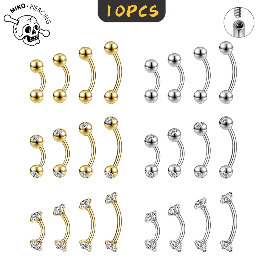 ASTM F136 Titanium 16g/18g/20g Banana Curved Lip Navel Piercin 6/8/10/12mm Barbell Lip Ring Snug Daith Helix Rook Earring