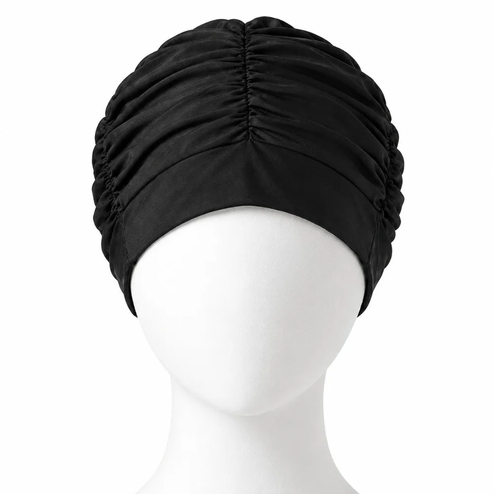2PCS Portable Polyester Pleated Swimming & Bathing Caps Waterproof Lining Swimming Caps Elastic Caps Swimming Pool