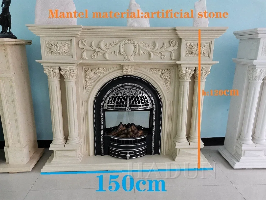 Marble Fireplace SetArtificial Stone Modern Fireplace Marble Fireplace Mantels Surround Decorative Freestanding Electric Firepla