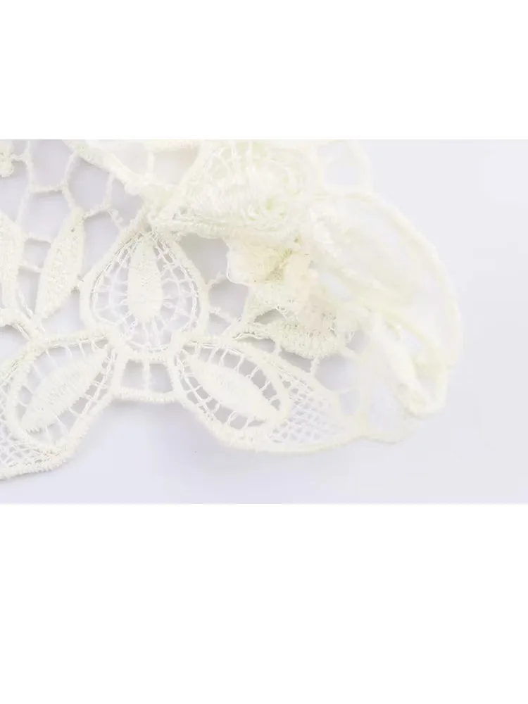 HH Mujer moda de otoño sólido cuello redondo costura manga corta Top de punto Mujer encaje adornado Top Casual suelto Mujer