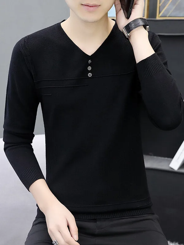 

Slim Fit Long Sve V-Ne Knitted Sweater Thin Autumn Winter Faion Basic Color Chien Heart Ne T-irt for Men